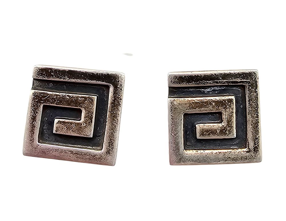 Lot 354: ECC Taxco Mexico Sterling Silver Aztec Style Earrings 6.7 G