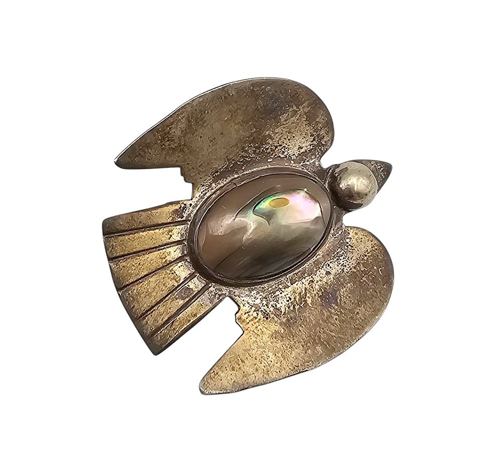Lot 357: MPB Mexico Abalone Sterling Silver Bird Brooch 4.4 G
