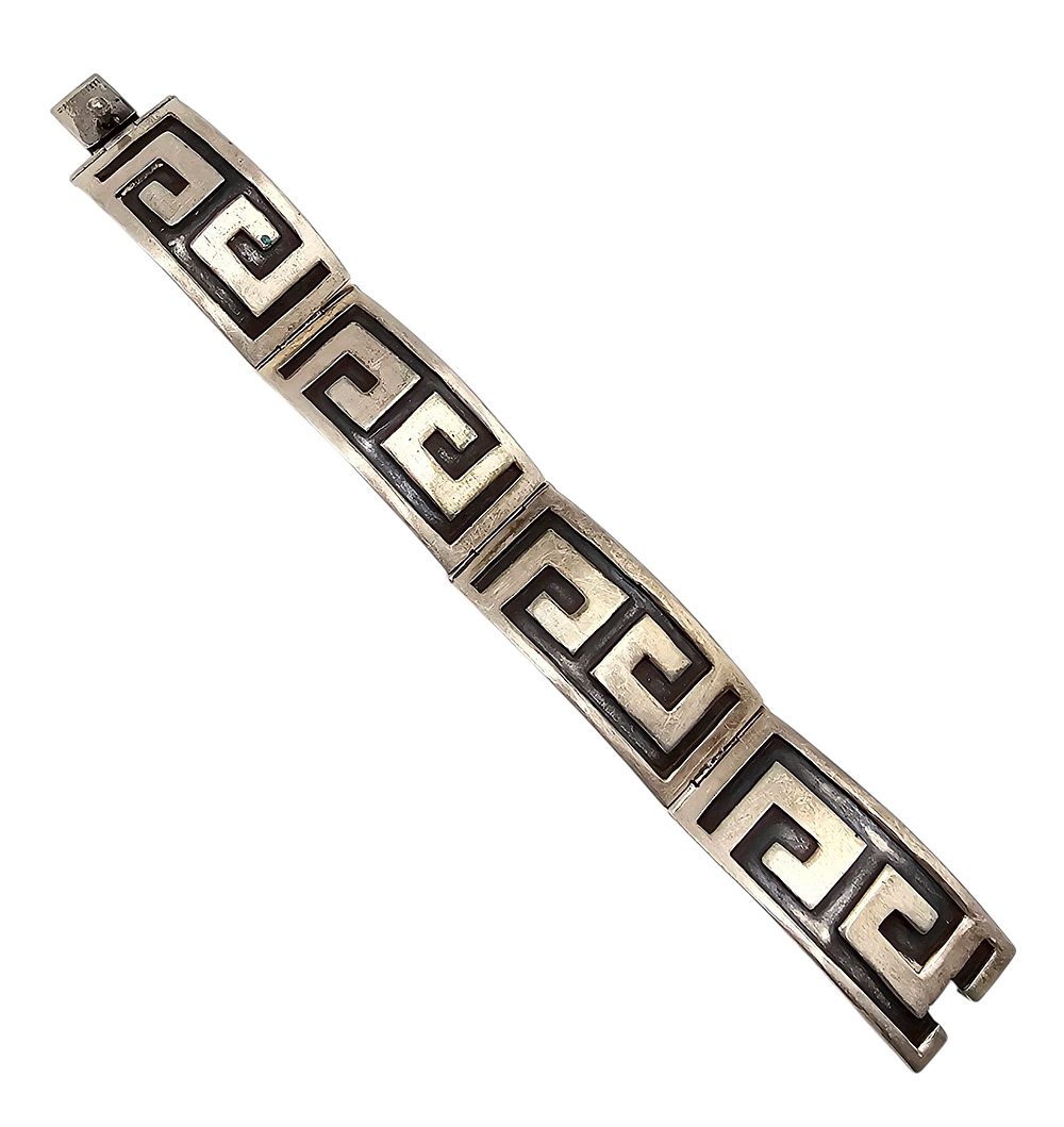 Lot 359: CET Mexico Sterling Silver Aztec Style Panel Bracelet 47.1 G