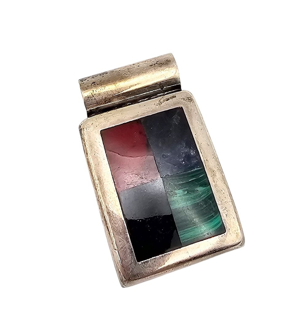 Lot 360: Mexico Jasper Sodalite Malachite Onyx Sterling Silver Pendant 15.7 G