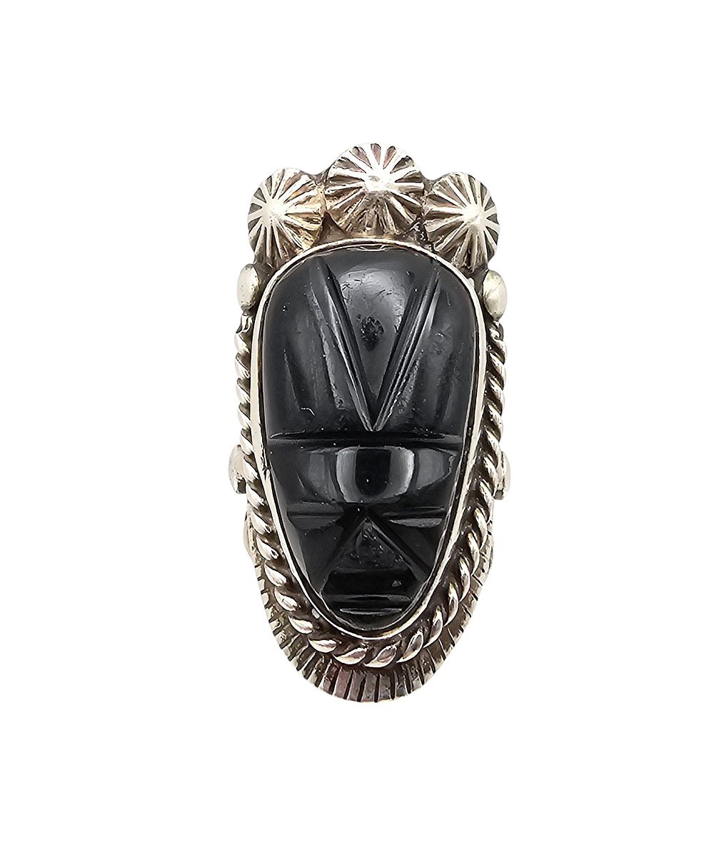 Lot 369: Onyx Sterling Silver Carved Face Mask Ring Size 5.75 15.6 G