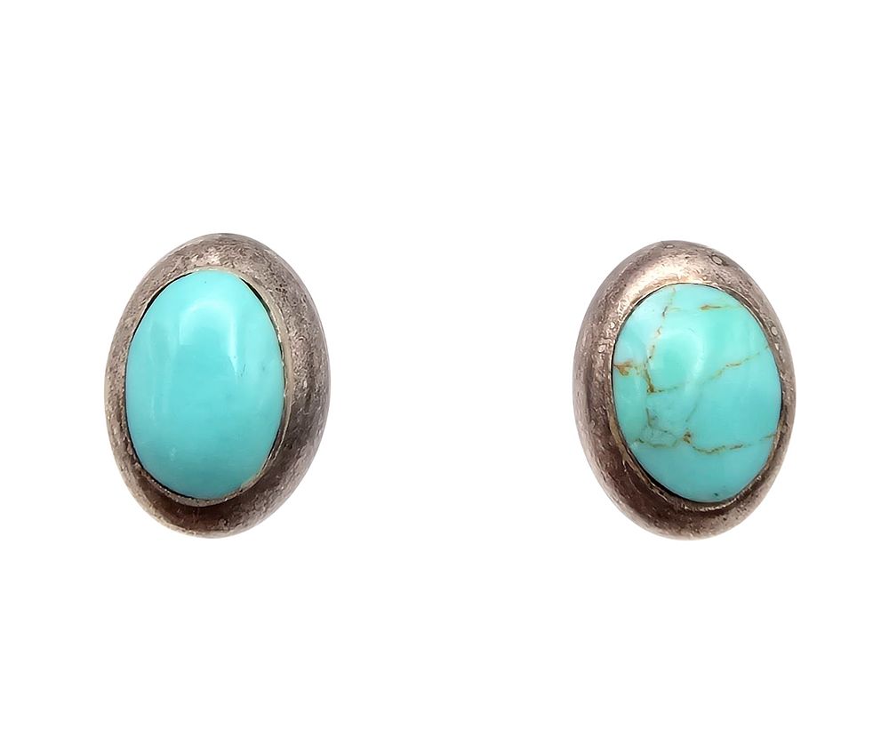 Lot 370: ATI Mexico Turquoise Sterling Silver Earrings 5.1 G