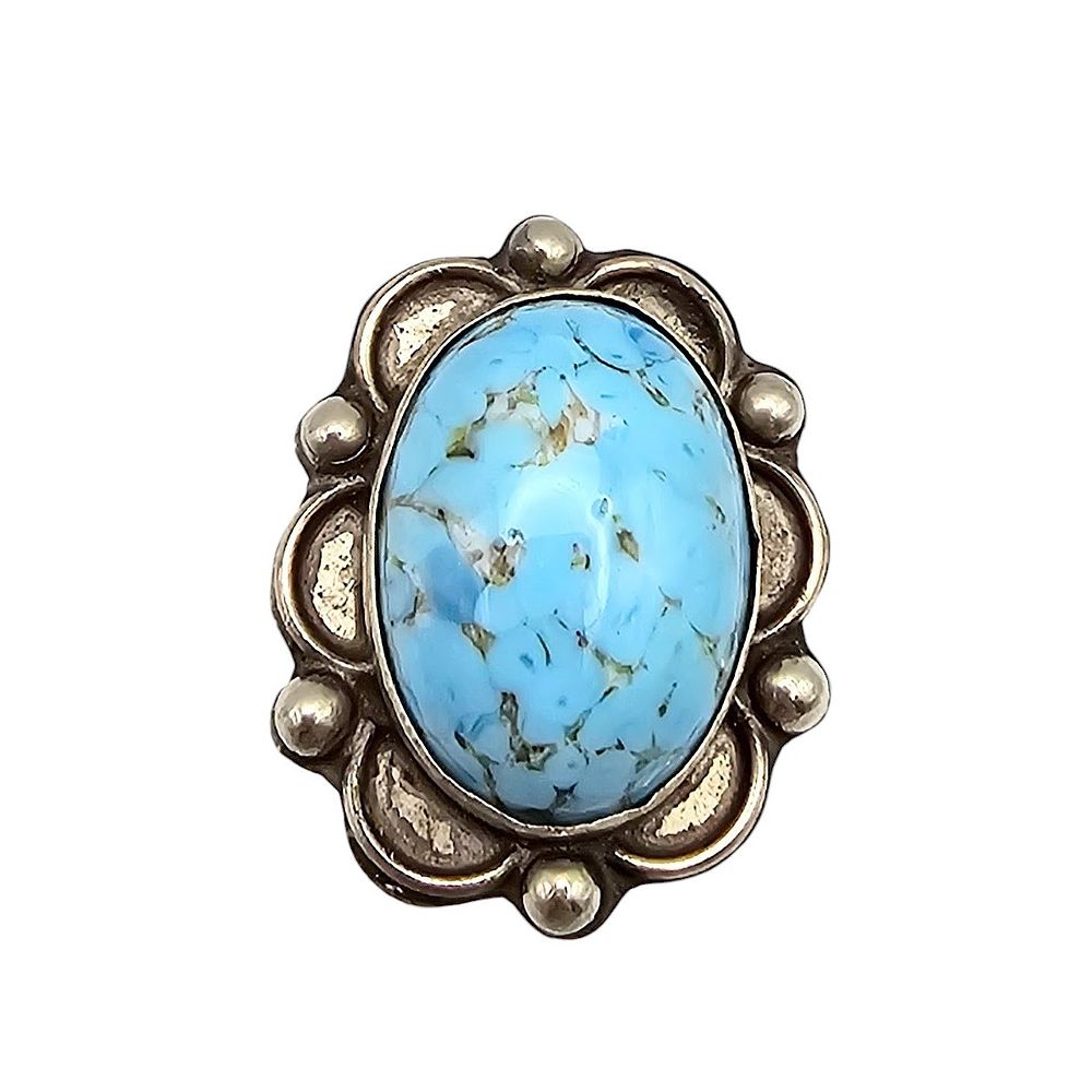 Lot 371: Signed Mexico Turquoise Sterling Silver Ring Size 8 6.3 G