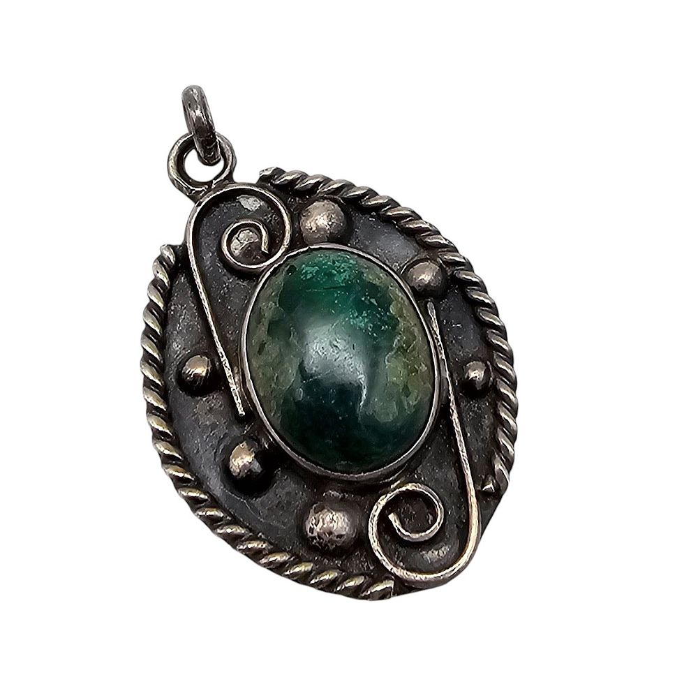 Lot 374: Signed Mexico Turquoise Sterling Silver Pendant 7.7 G