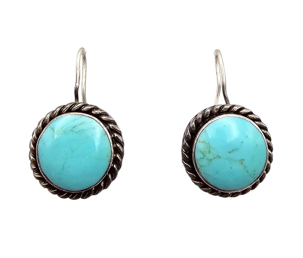 Lot 376: ATI Turquoise Sterling Silver Dangle Earrings 8 G