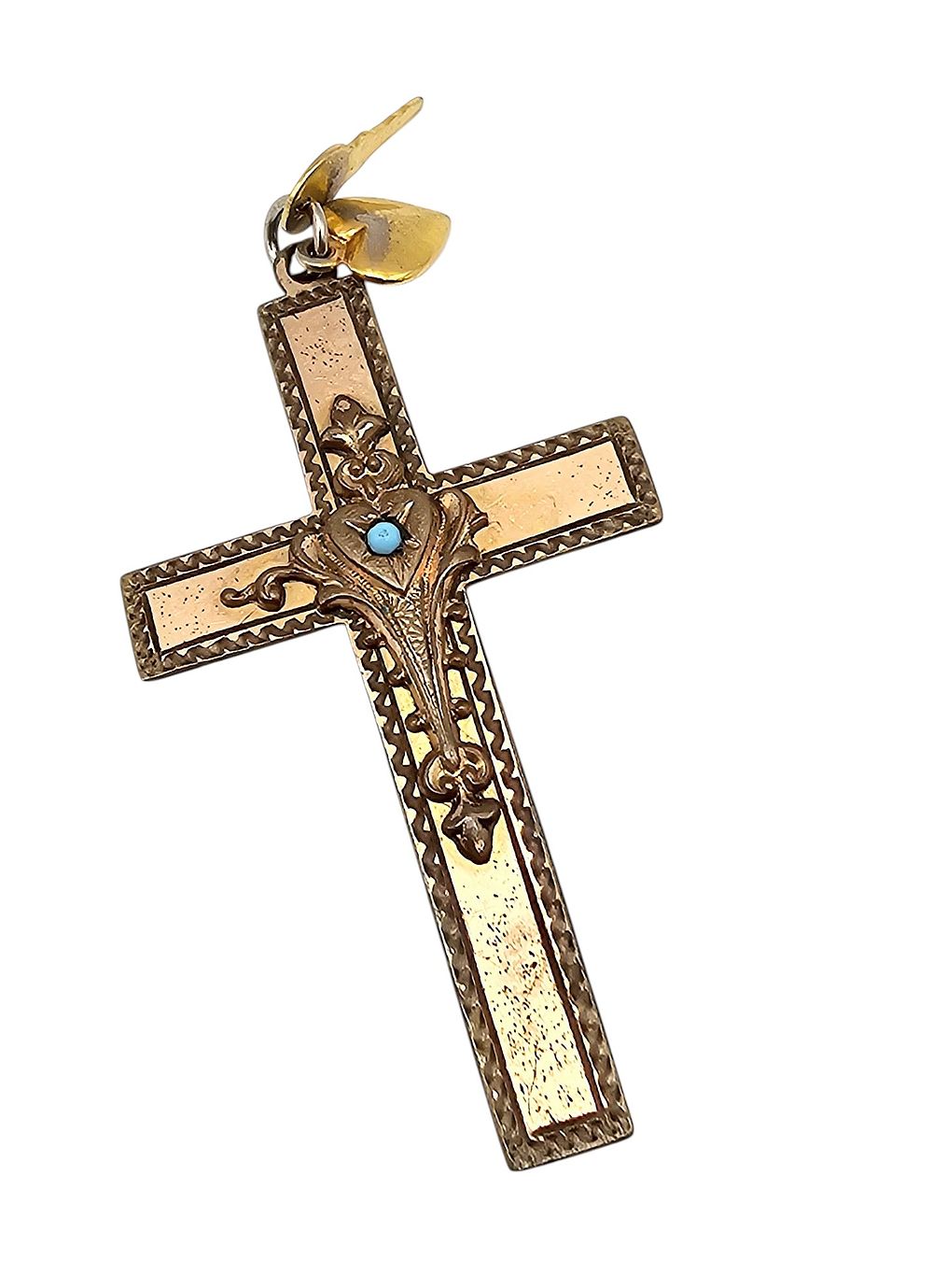 Lot 401: Victorian Vintage Gold Filled Turquoise Cross Pendant 4.1 G