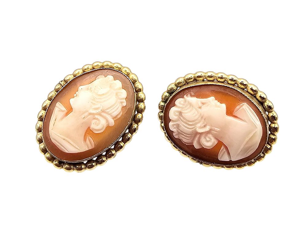 Lot 411: WRE 12K Gold Filled Vintage Cameo Earrings 5.2 G