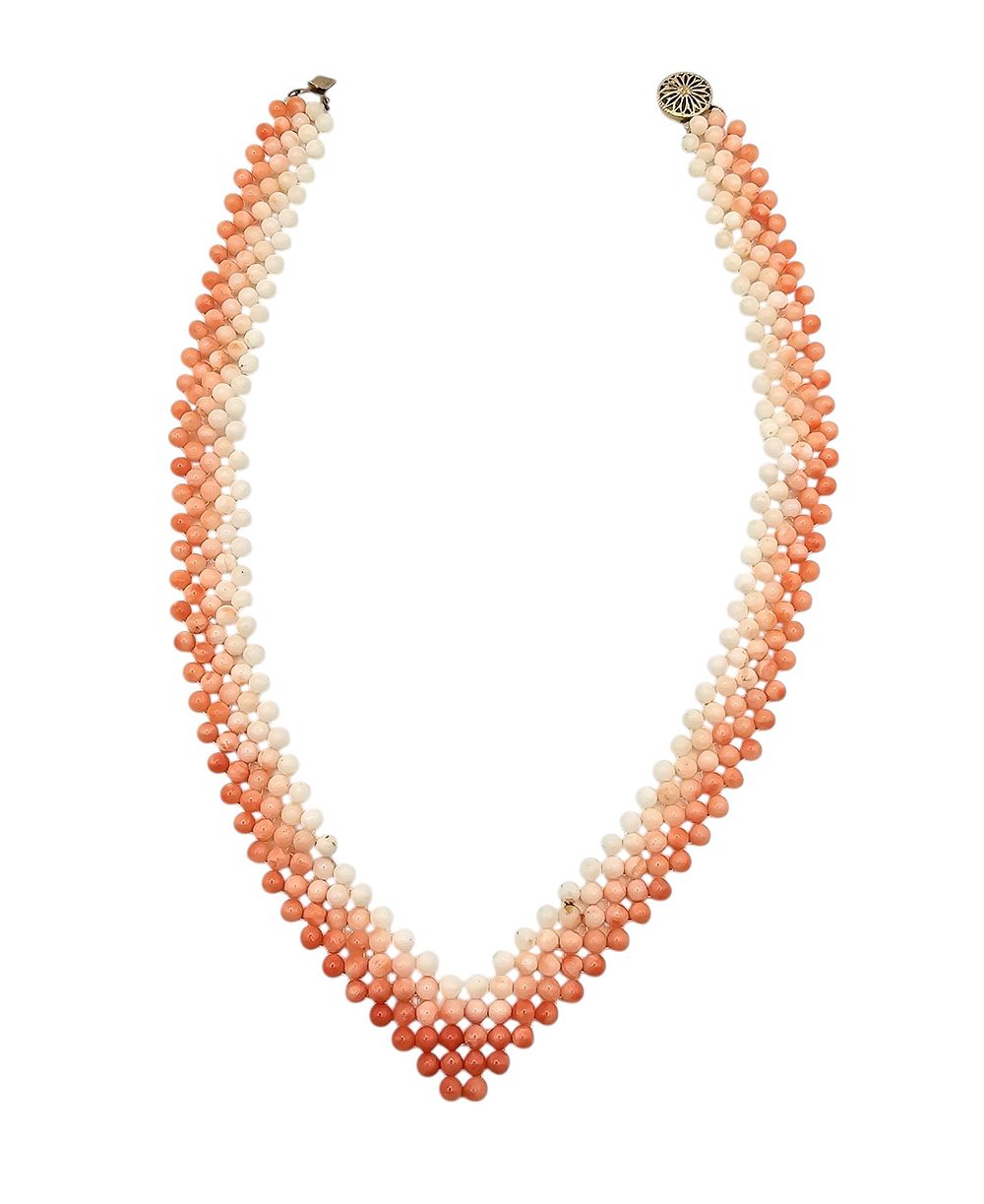 Lot 412: Antique Gold Filled Coral Bead Necklace 39.7 G