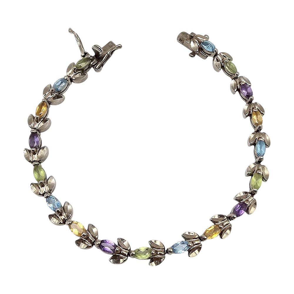CI Topaz Citrine Peridot Amethyst Sterling Silver Tennis Bracelet 15.1 G