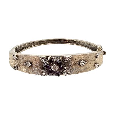 Rhinestone Sterling Silver Hinge Bangle Bracelet 18 G
