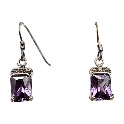 CW Amethyst Sterling Silver Dangle Earrings 3 G