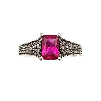 HOU Ruby Diamond Sterling Silver Cocktail Ring Size 7.75 2.7 G
