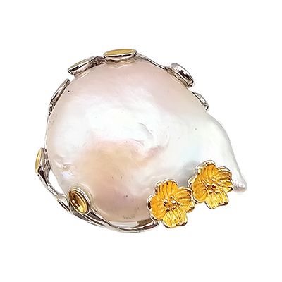 D'Joy Freshwater Pearl Sterling Silver Statement Ring Size 10.5 18.4 G