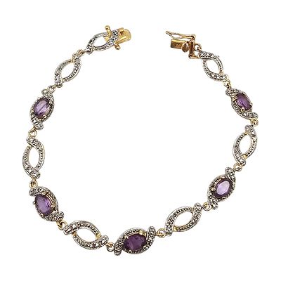 Ross Simons Diamond Amethyst Gold Over Sterling Silver Tennis Bracelet 6.8 G