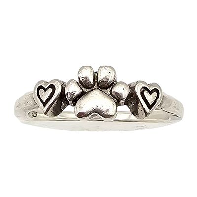 Sterling Silver Paw Print Ring Size 2.8 G Bent band