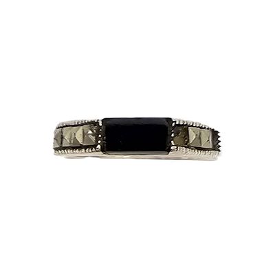 CW Marcasite Onyx Sterling Silver Ring Size 4.5 2.1 G