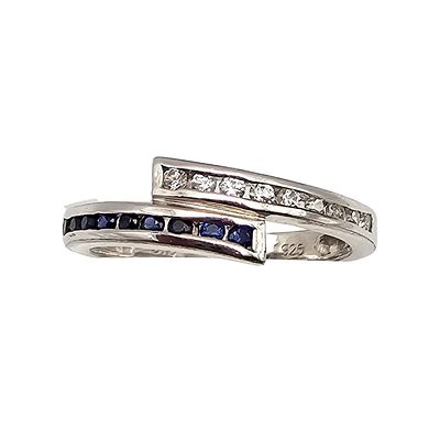STS Sapphire Diamond Sterling Silver Cocktail Ring Size 6.75 2.3 G