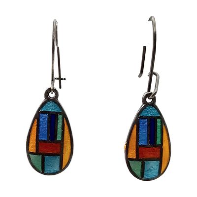 Siam Enamel Sterling Silver Dangle Earrings 2 G