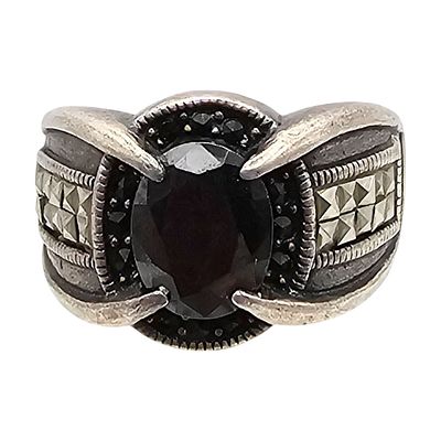 Onyx Marcasite Sterling Silver Ring Size 9.5 9.2 G