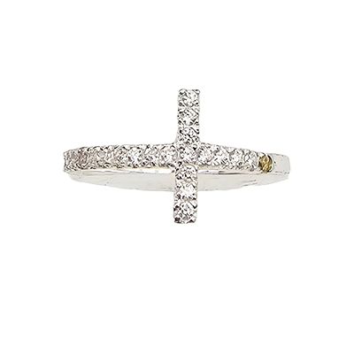 LA Rhinestone Sterling Silver Cross Ring Size 6.75 1.1 G missing one stone
