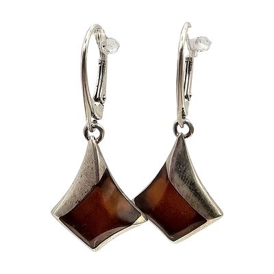 New Polish Amber Sterling Silver Dangle Earrings 6.8 G