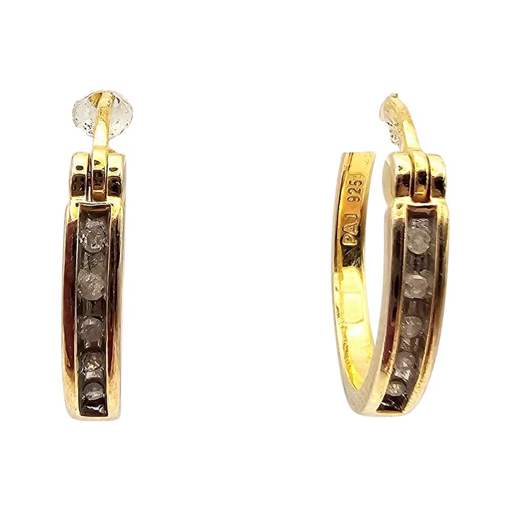 Lot 178: PAJ Diamond Gold Over Sterling Silver Hoop Earrings 2.6 G