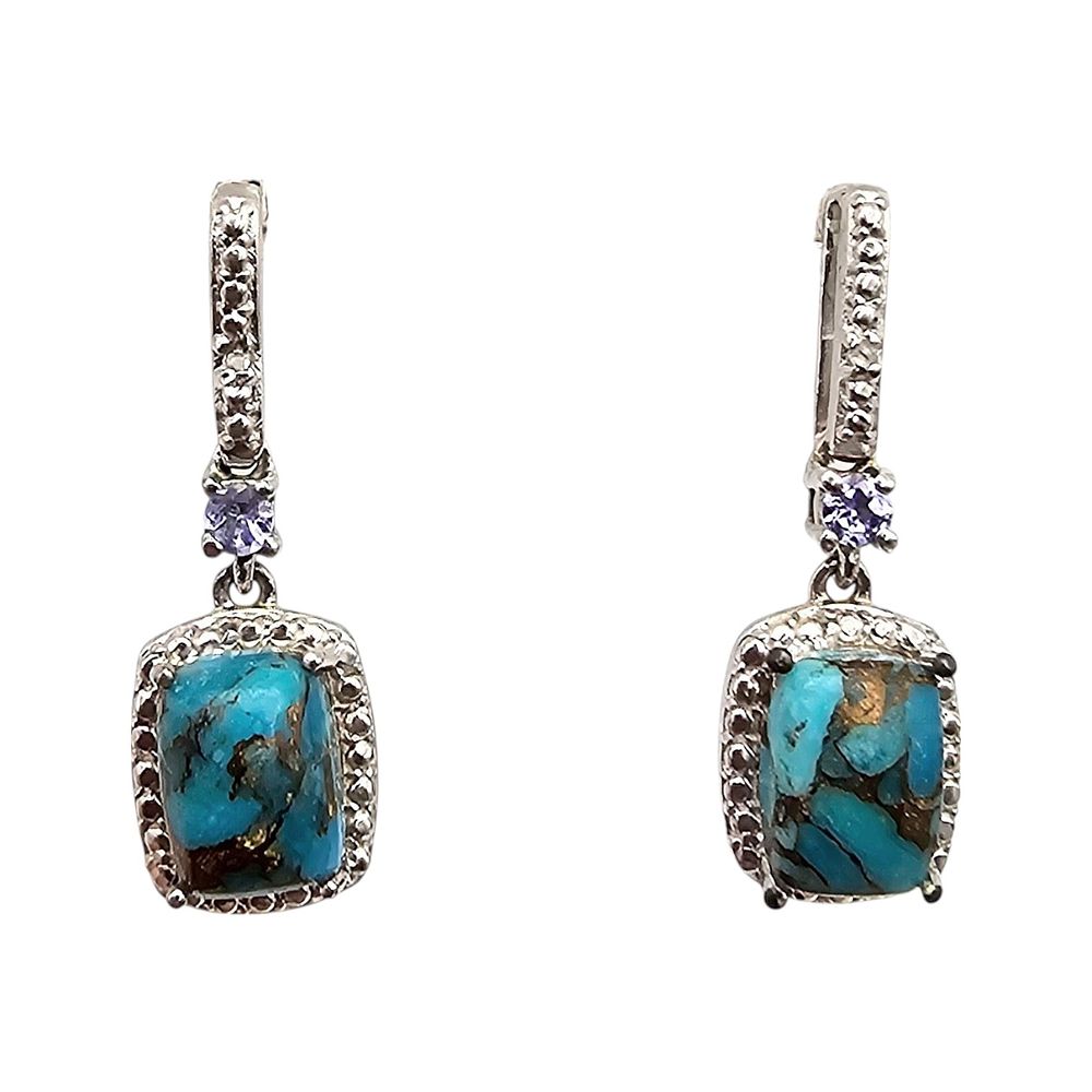 Lot 340: Turquoise Sterling Silver Dangle Earrings 4.1 G