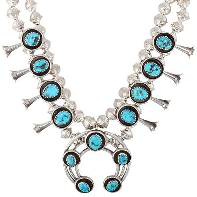 Phil Garcia Navajo Sterling Kingman Turquoise Squash Blossom 48g