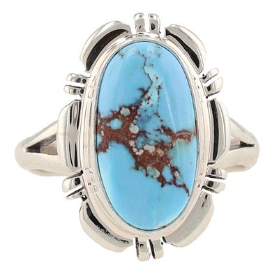Signed NJ Navajo Sterling Golden Hills Turquoise Ring Sz. 7, 5g