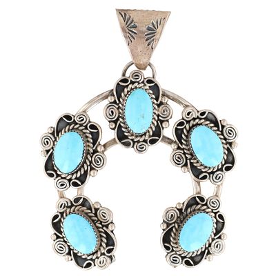 Calvin Belin For Running Bear Sterling Kingman Turquoise Naja Pendant 20.5g