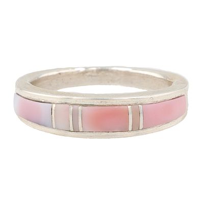 Signed AT Sterling Pink Conch Inlay Ring Sz. 8, 6g