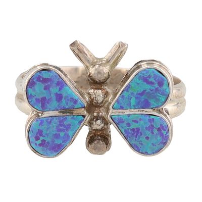 Swain Charlie Zuni Sterling Opal Butterfly Ring Sz. 7, 3g