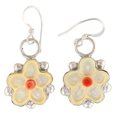 Tamara Pinto Zuni Sterling Multi Stone Flower Earrings 5g-Mother of Pearl, Coral