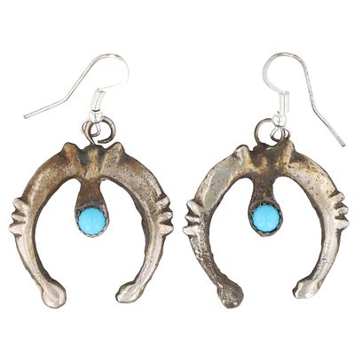 Tonya Yazzie Navajo Sterling Kingman Turquoise Naja Earrings. Tonya Yazzie Navajo Sandcast