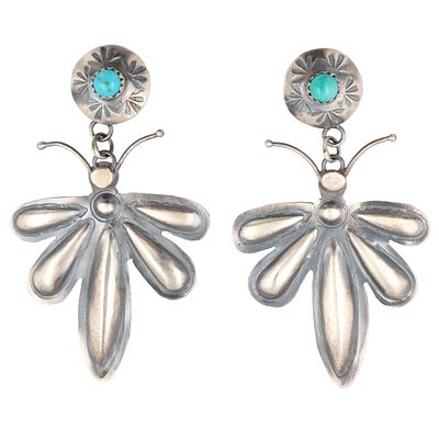 T. Yazzie Navajo Sterling Kingman Turquoise Dragonfly Earrings 11g