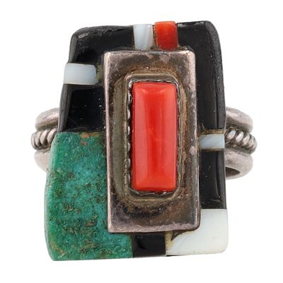 Vintage Benally Brothers Navajo Sterling Multi Stone Inlay Ring Sz. 7.25. Benally Brothers