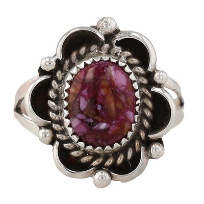 Signed M Navajo Sterling Purple Spiny Oyster Ring Sz. 6, 3.5g