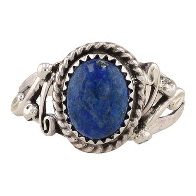Signed M Navajo Sterling Lapis Ring Sz. 6.5, 3g