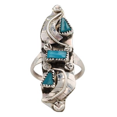 Elrick Hechilay Zuni Kingman Turquoise Ring Sz. 9, 6g
