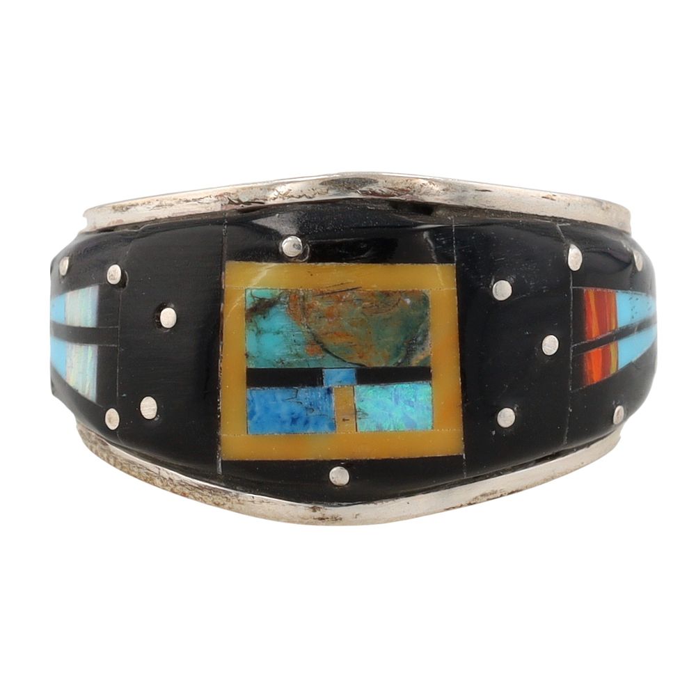 Lot 237: Gilbert Smith Navajo Sterling Multi Stone Inlay Ring Sz. 11