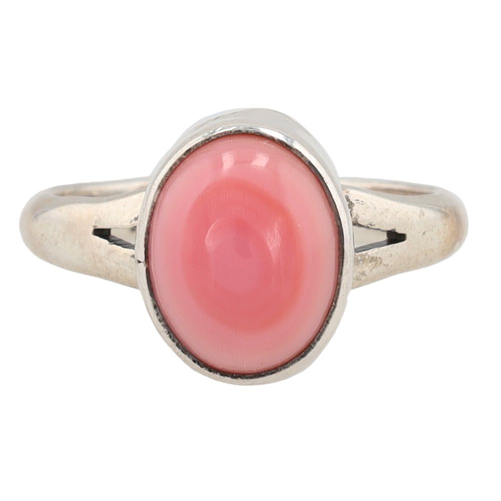 Lot 289: Signed A Navajo Sterling Pink Conch Ring Sz. 5.5