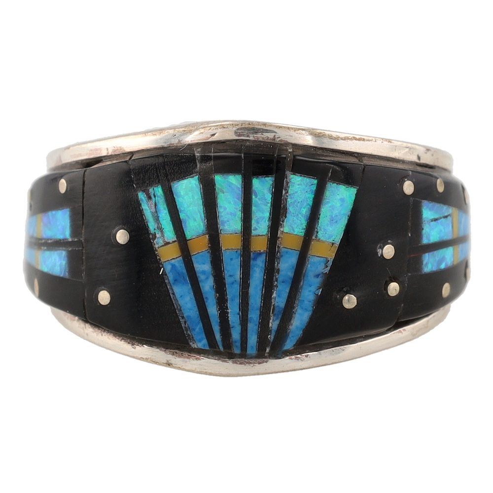 Lot 307: Gilbert Smith Navajo Sterling Multi Stone Inlay Ring Sz. 11