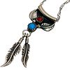 Navajo Turquoise Coral Sterling Feather Pendant Rope Chain Necklace, 4.43 G. Navajo turquoise Image - 5