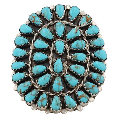 Mary A. Benally Navajo Sterling Silver Kingman Turquoise Cluster Ring. A Navajo sterling silver 