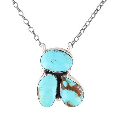 Donovan Skeets Navajo Kingman Turquoise Cluster Necklace. A Navajo sterling silver necklace by 