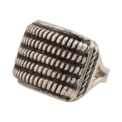 Richard Mike Navajo Sterling Ring . A plain sterling silver with wound rope accents Ring size: 8 