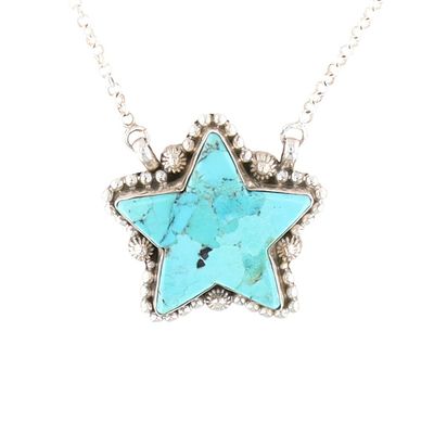HaDa Collection Sterling Silver Kingman Turquoise Star Necklace. HaDa Colleciton sterling silver 