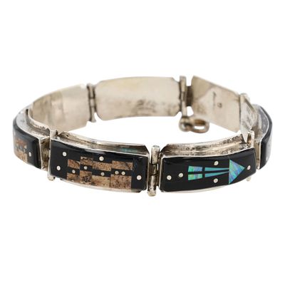 Gilbert Smith Navajo Pueblo Night Sky Sterling Silver Link Bracelet. A sterling silver link 