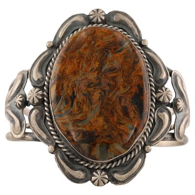 Jeff James Navajo Sterling Silver Pietersite Cuff Bracelet. A Jeff James Navajo sterling silver 