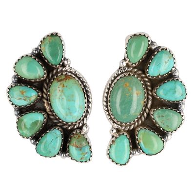 Hada Collection Sterling Silver Kingman Turquoise Cluster Earrings. A pair of Hada Collection 